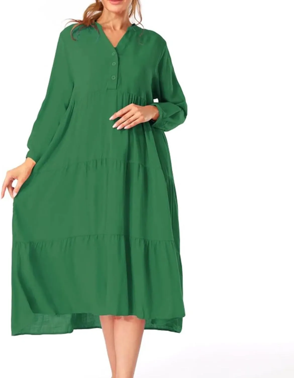 Long Sleeve Shirt Dresses for Women 2024 Solid Color Plus Size Midi Dress Flowy Loose Casual Dress