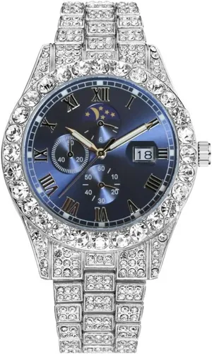 Luminous Watches for Men Iced-Out Bling Diamond Watch Luxury Quartz Date Watches