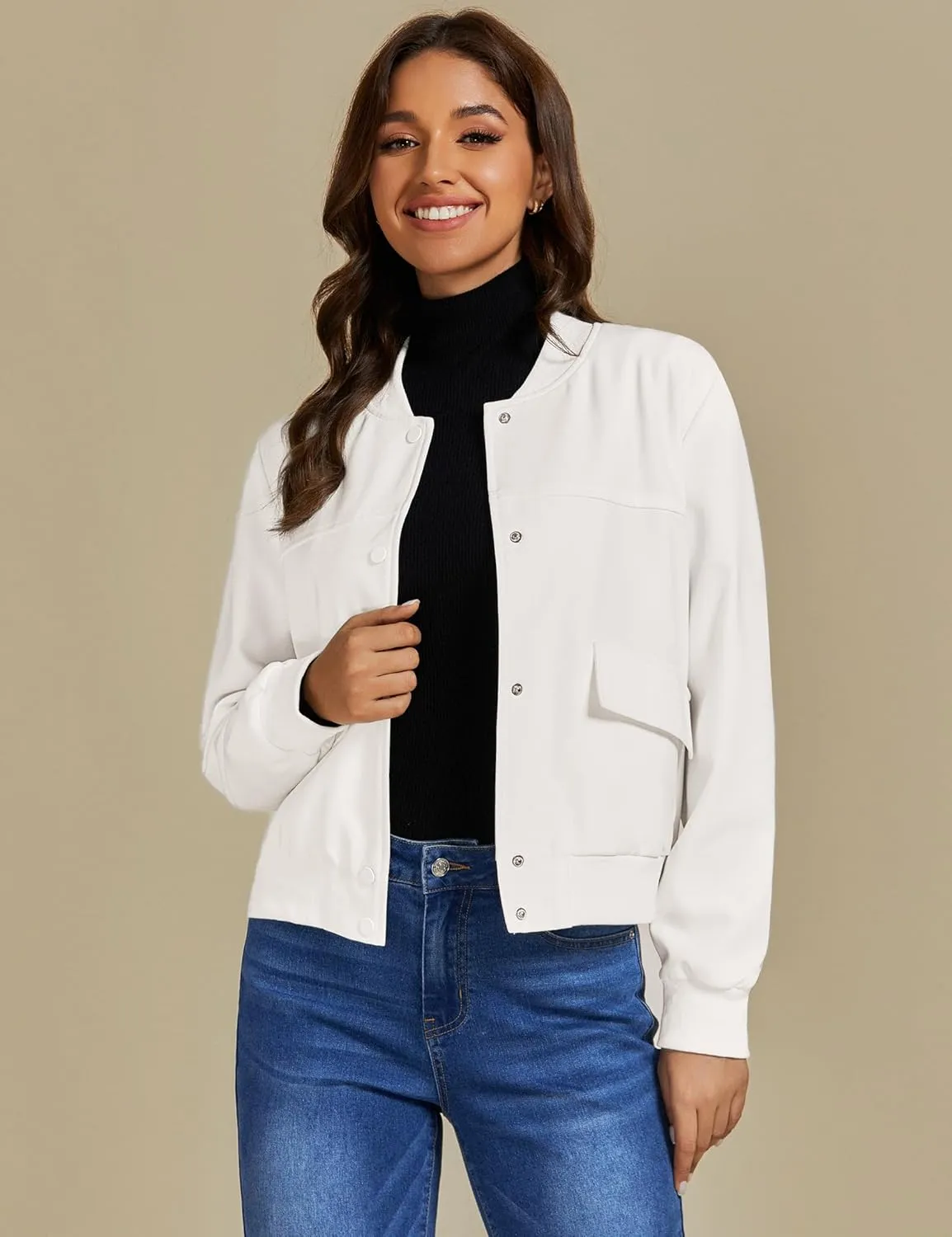 luvamia Bomber Jackets for Women Fall Casual Button Down Long Sleeves Trendy Varsity Jacket Outerwear Coat with Pockets