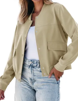luvamia Bomber Jackets for Women Fall Casual Button Down Long Sleeves Trendy Varsity Jacket Outerwear Coat with Pockets