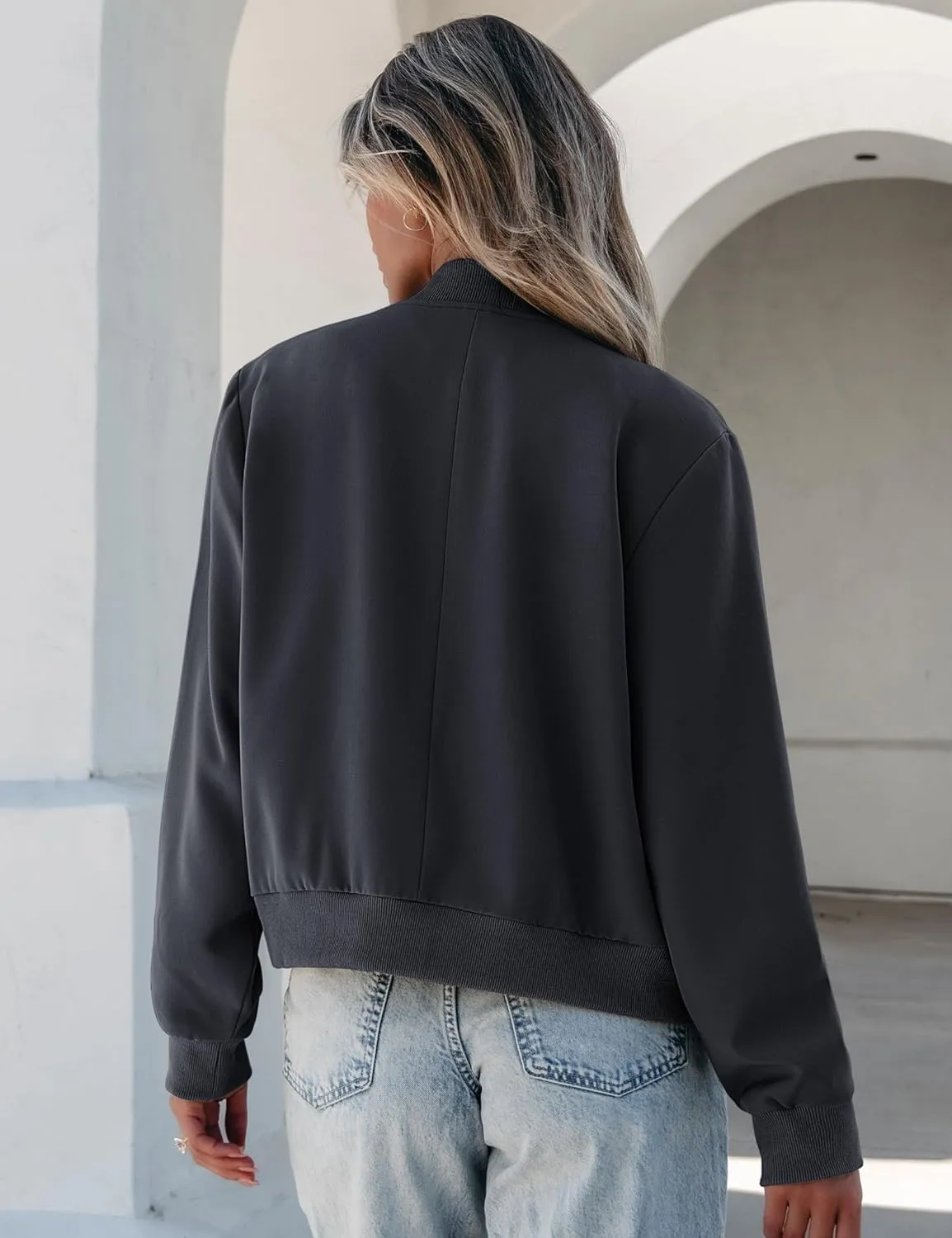 luvamia Bomber Jackets for Women Fall Casual Button Down Long Sleeves Trendy Varsity Jacket Outerwear Coat with Pockets