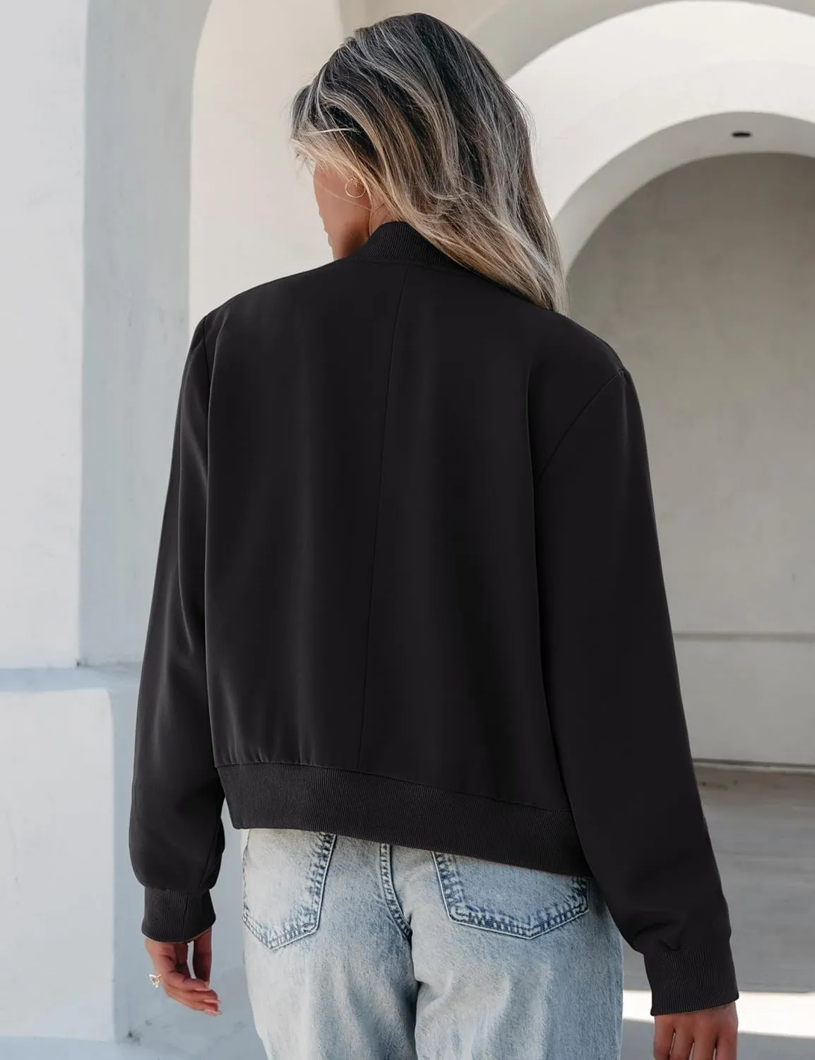 luvamia Bomber Jackets for Women Fall Casual Button Down Long Sleeves Trendy Varsity Jacket Outerwear Coat with Pockets