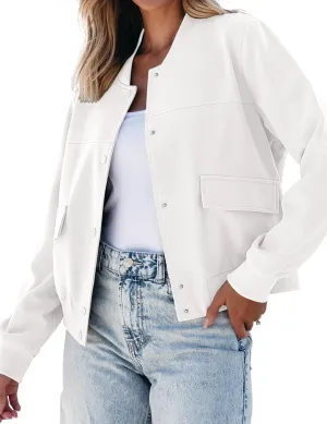 luvamia Bomber Jackets for Women Fall Casual Button Down Long Sleeves Trendy Varsity Jacket Outerwear Coat with Pockets