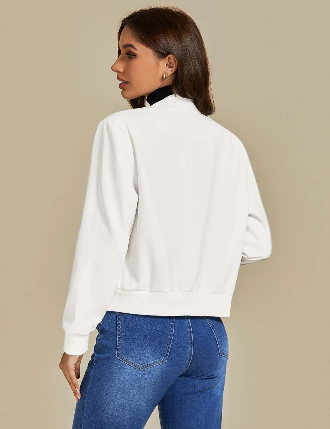 luvamia Bomber Jackets for Women Fall Casual Button Down Long Sleeves Trendy Varsity Jacket Outerwear Coat with Pockets