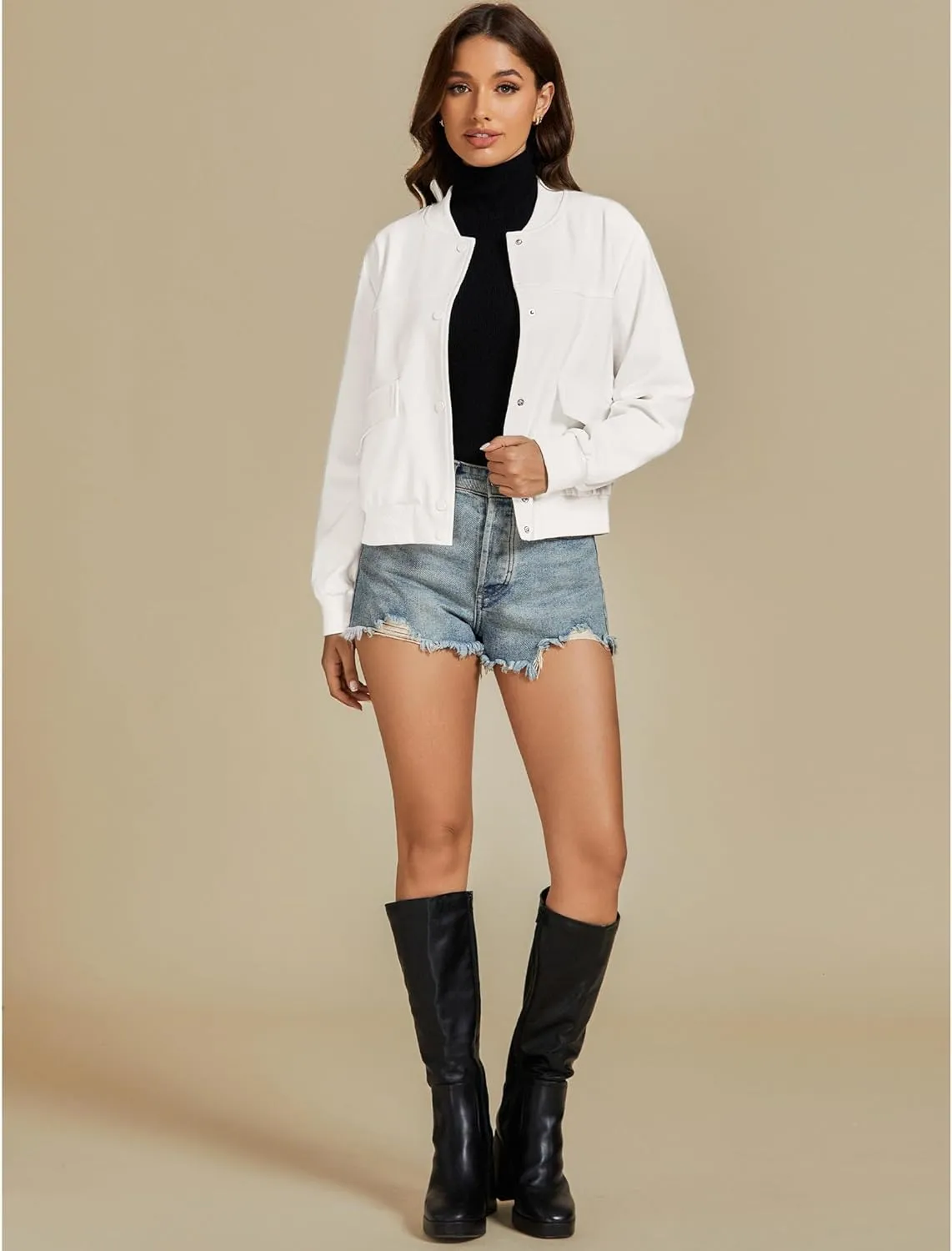 luvamia Bomber Jackets for Women Fall Casual Button Down Long Sleeves Trendy Varsity Jacket Outerwear Coat with Pockets