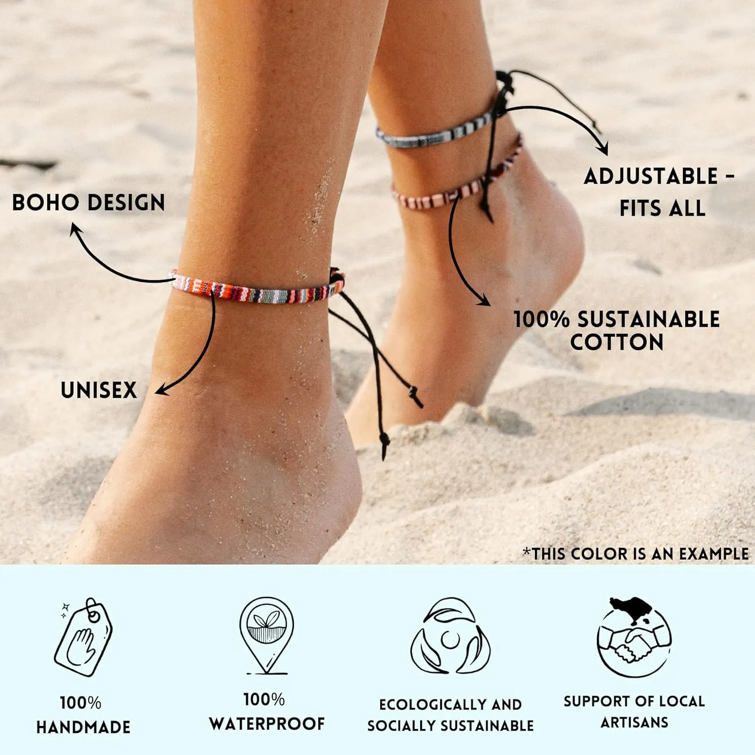 Made by Nami Surfer Anklet for Men and Women Waterproof and Adjustable Surfer Ankle Bracelet String Ankle Bracelet Beach Accessory for Ethnic Hippie Style (White)