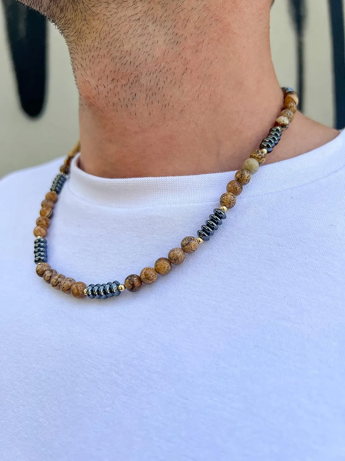 Made by Nami Surfer Necklace for Men with Natural Coconut Beads Waterproof Surfer Beaded Necklace for Men Handmade Beach Festival and Summer Accessories Gift for Him
