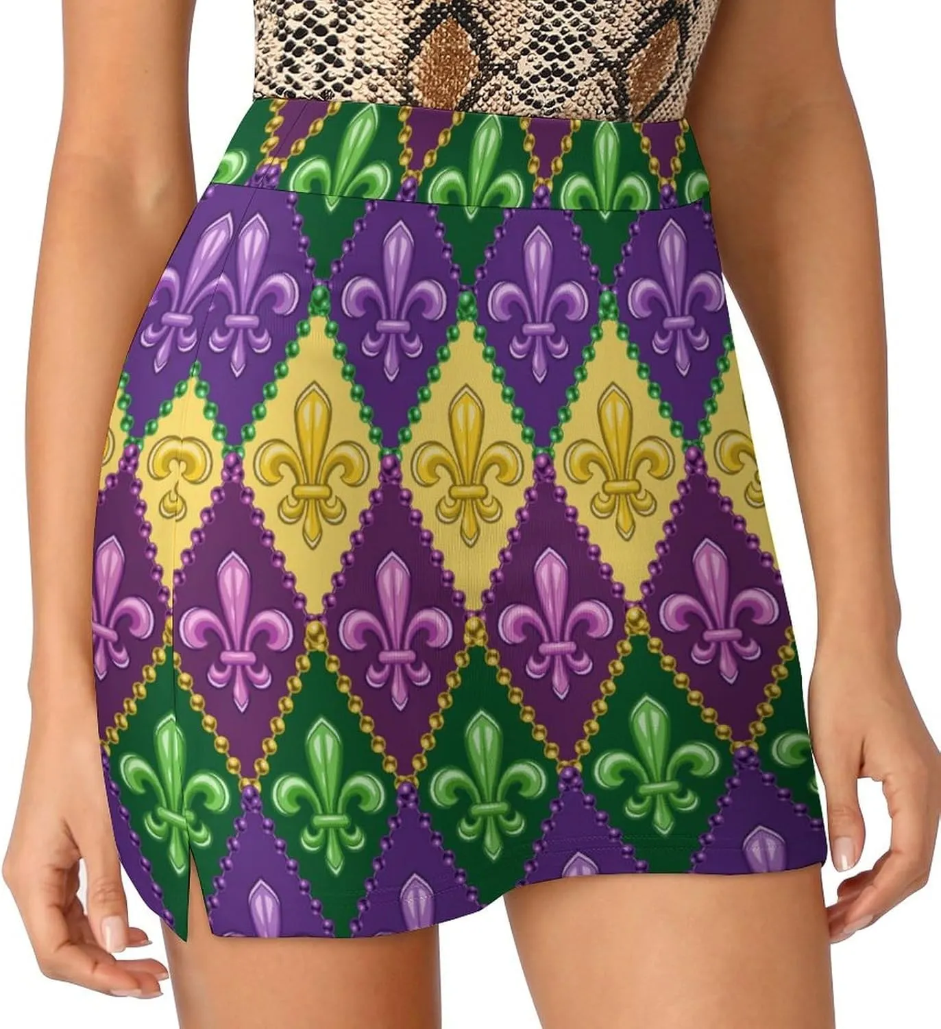 Mardi Gras Shorts Skirt Womans Light Proof Trouser Skirts Mini Skirt High Waist Single Pocket A Line Sports Skorts