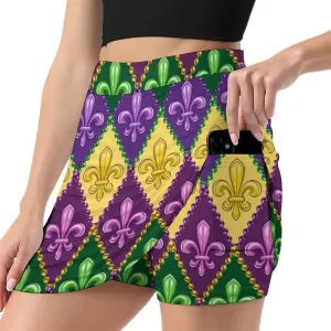 Mardi Gras Shorts Skirt Womans Light Proof Trouser Skirts Mini Skirt High Waist Single Pocket A Line Sports Skorts