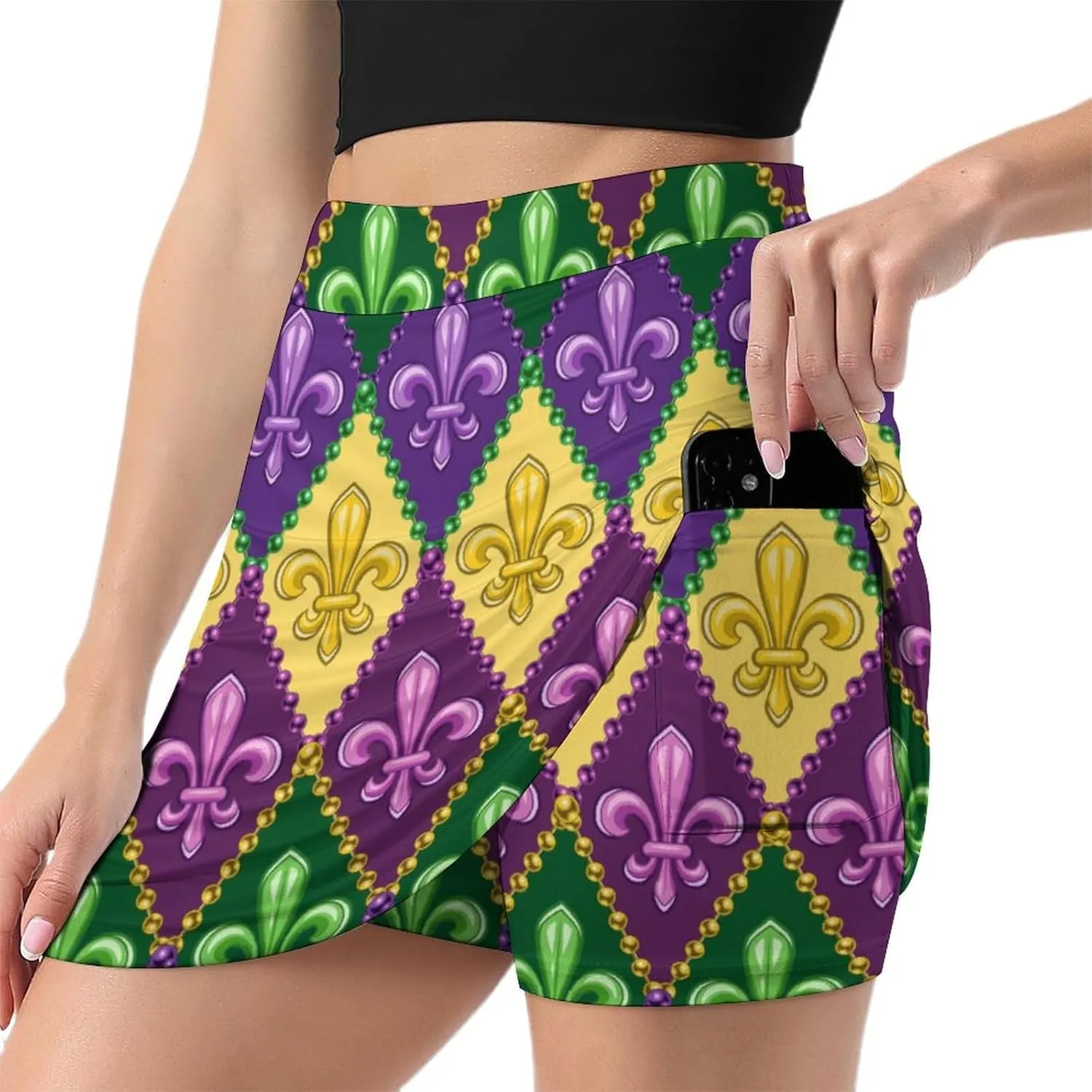 Mardi Gras Shorts Skirt Womans Light Proof Trouser Skirts Mini Skirt High Waist Single Pocket A Line Sports Skorts