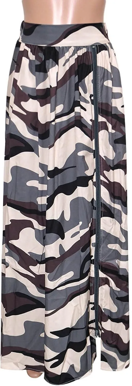 Maxi Skirts for Women High Slit Denim Hip-Wrapped Skirt Floral Print Long Jean Skirts Trendy Sexy Camo Flowy Skirt