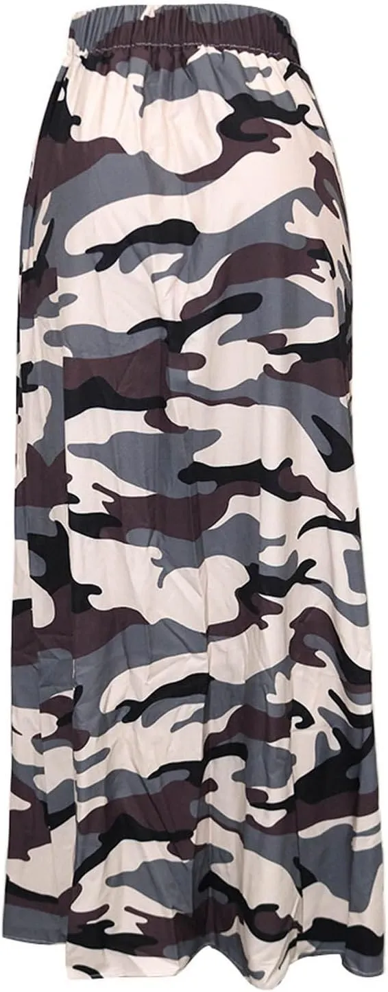 Maxi Skirts for Women High Slit Denim Hip-Wrapped Skirt Floral Print Long Jean Skirts Trendy Sexy Camo Flowy Skirt