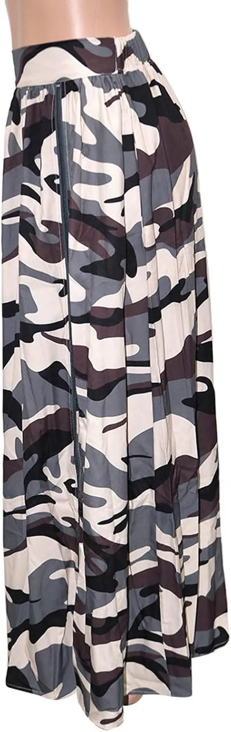 Maxi Skirts for Women High Slit Denim Hip-Wrapped Skirt Floral Print Long Jean Skirts Trendy Sexy Camo Flowy Skirt