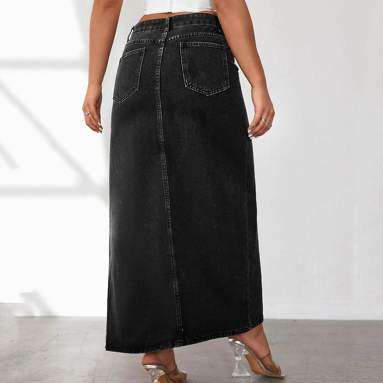 Maxi Skirts for Women High Slit Denim Hip-Wrapped Skirt Floral Print Long Jean Skirts Trendy Sexy Camo Flowy Skirt