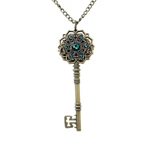 Mayfair Witches Inspired Key Necklace made with Emerald Rhinestones, Magical Jewelry, Fantasy Jewelry, Skeleton Key Pendant