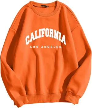 MCILLO California Sweatshirts For Teen Girls Round Neck Letter Graphic Oversize Pullover Comfy Casual Fall Winter Clothes