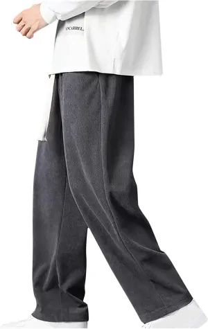 Men Corduroy Cargo Pant Casual Baggy Sweatpant Drawstring Elastic Waist Straight Leg Relaxed Fit Trouser with Pockets