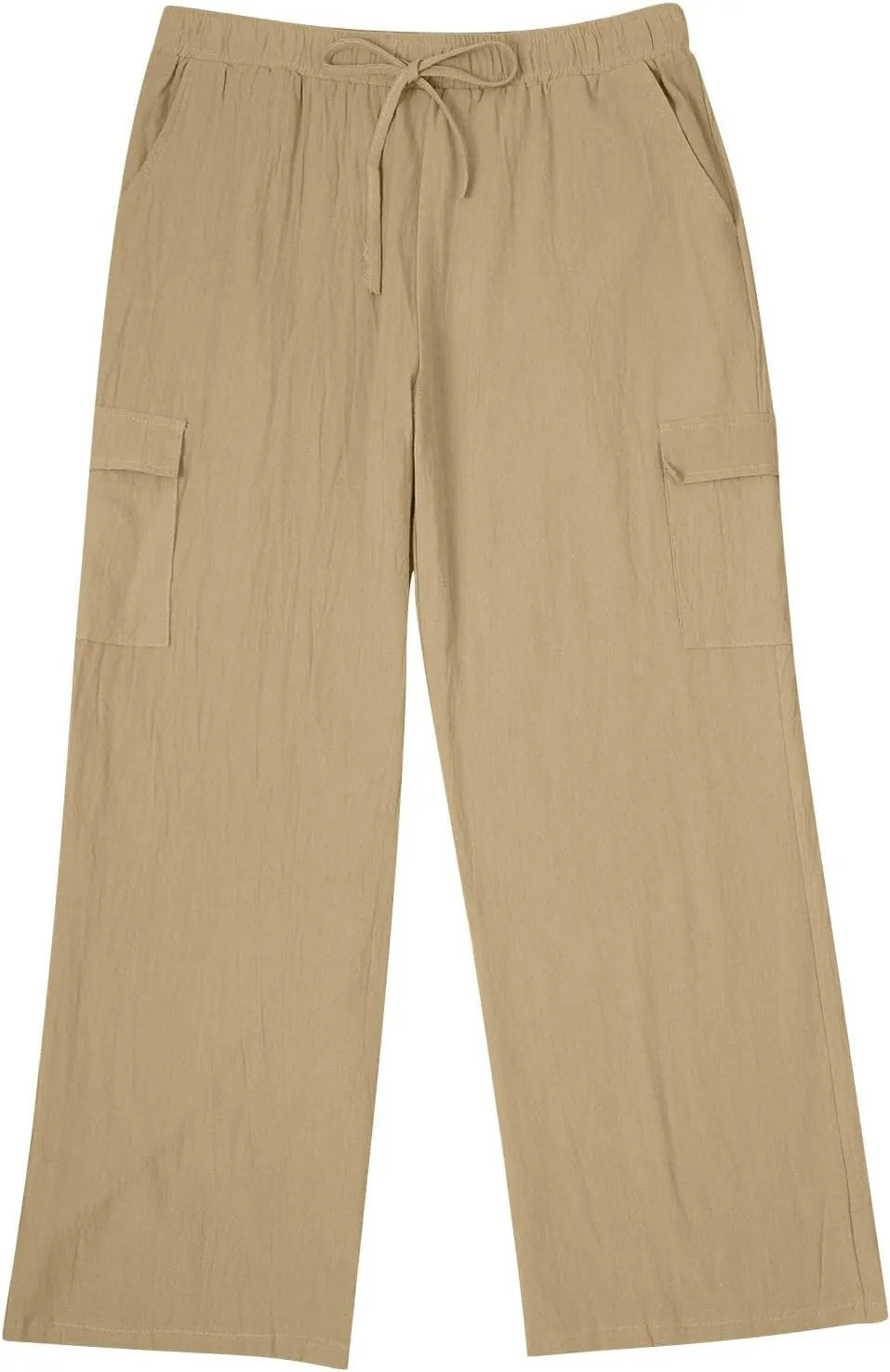 Men Linen Pants with Pockets Plus Size Beach Casual Pants Summer Vacation Open Bottom Slacks Solid Relaxed Trousers