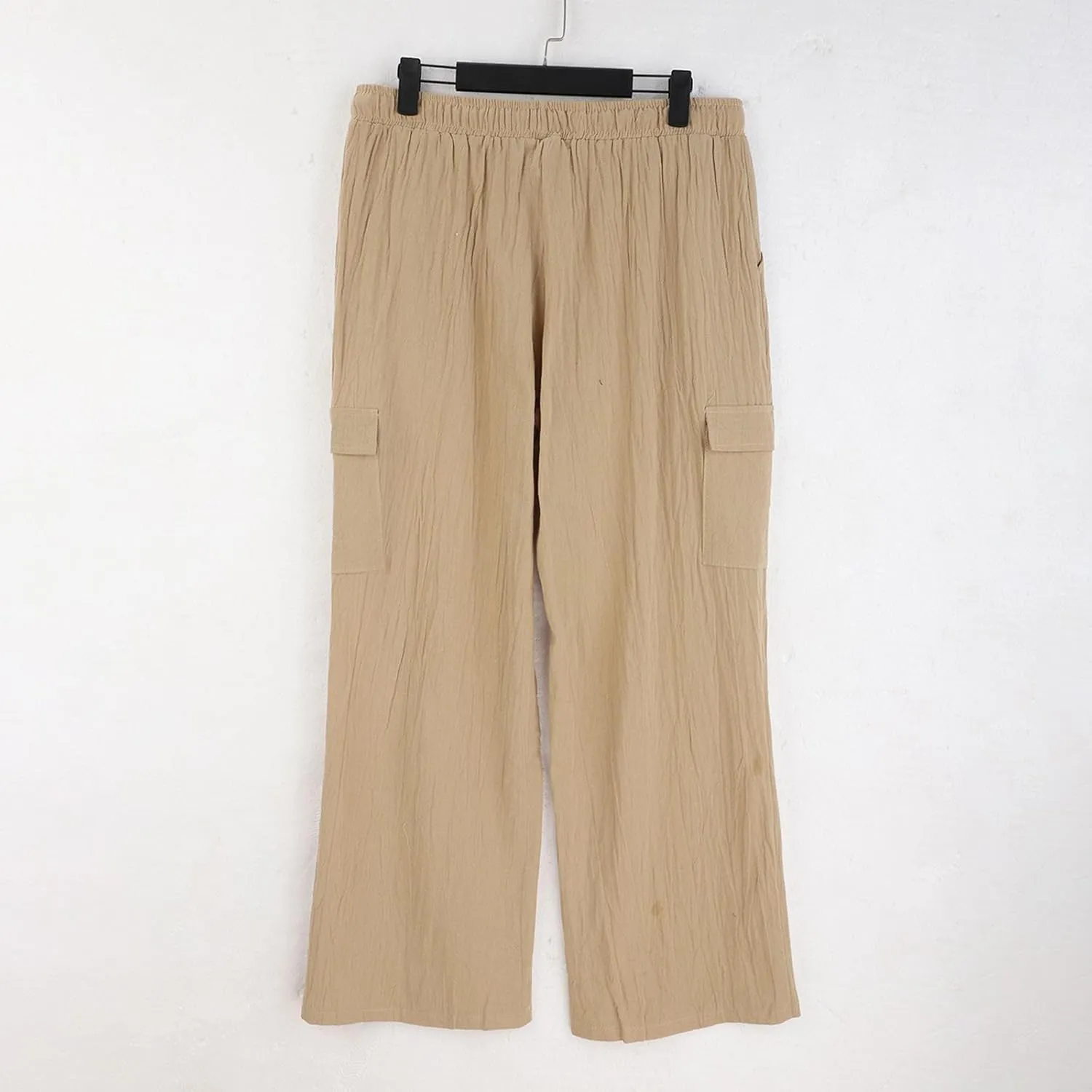 Men Linen Pants with Pockets Plus Size Beach Casual Pants Summer Vacation Open Bottom Slacks Solid Relaxed Trousers