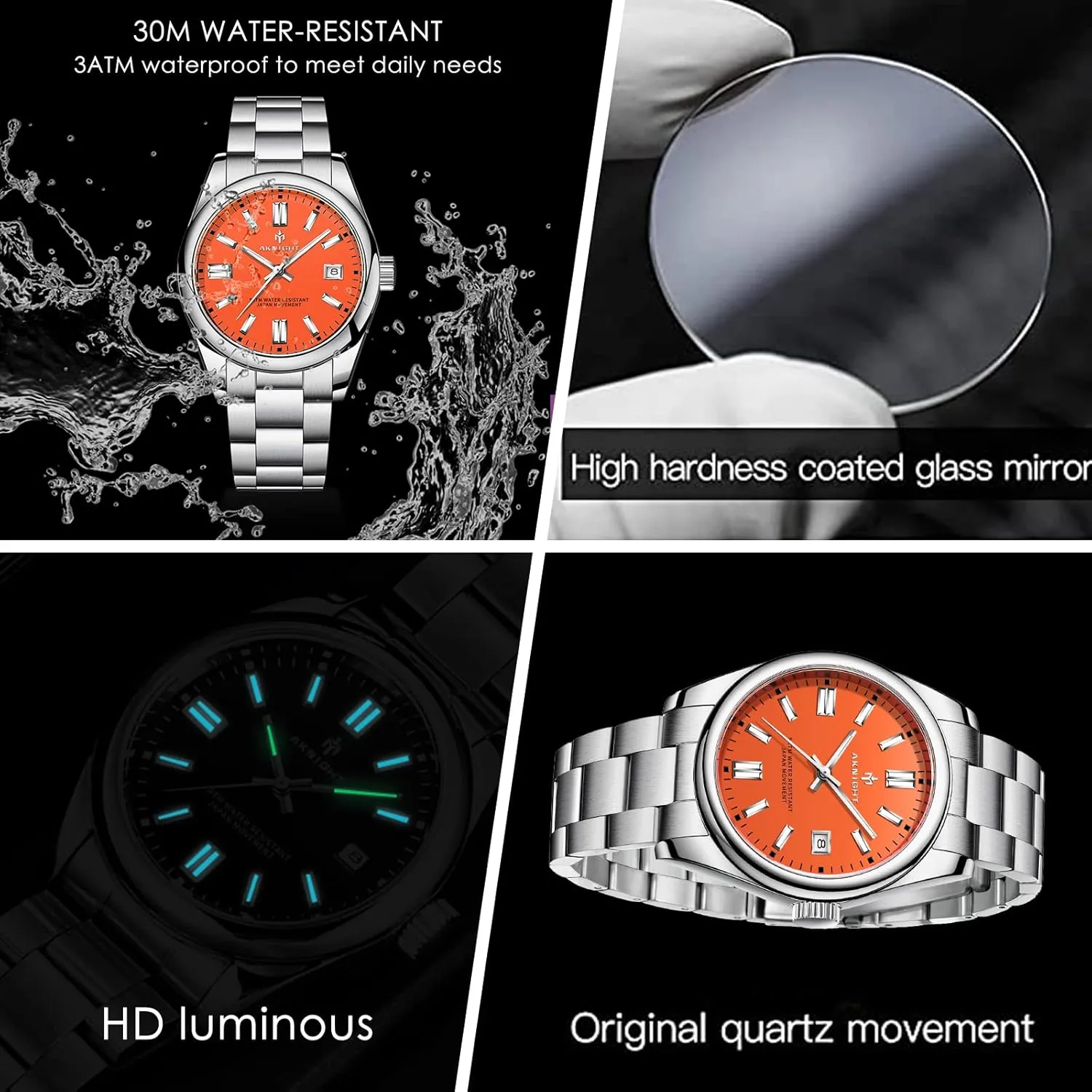 Men Watch Waterproof Stainless Steel Watch for Men Analog Chronograph Fashion Watch, Easy Read Men Dress Watch Luminous Watch Elegant Gift