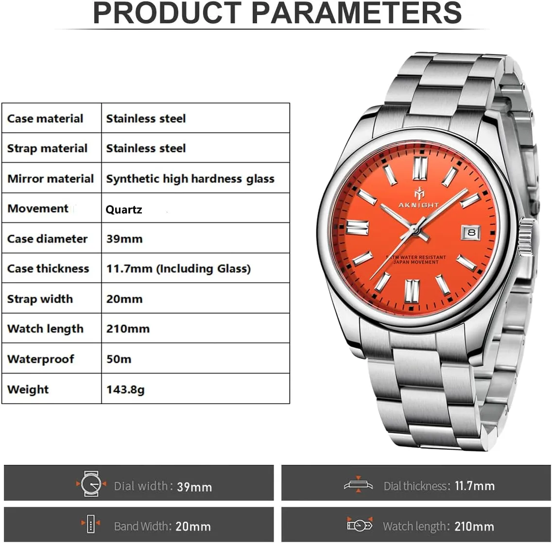 Men Watch Waterproof Stainless Steel Watch for Men Analog Chronograph Fashion Watch, Easy Read Men Dress Watch Luminous Watch Elegant Gift