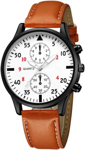 Men Watches Casual Business Chronograph Wristwatch Leather Strap Analog Quartz Watches for Men