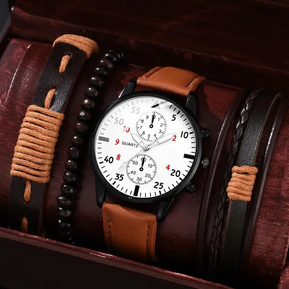 Men Watches Casual Business Chronograph Wristwatch Leather Strap Analog Quartz Watches for Men