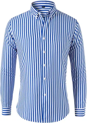 Mens Casual Business Vertical Striped Long Sleeve Button Down Dress Shirts for Casual Vertical Striped Shirt