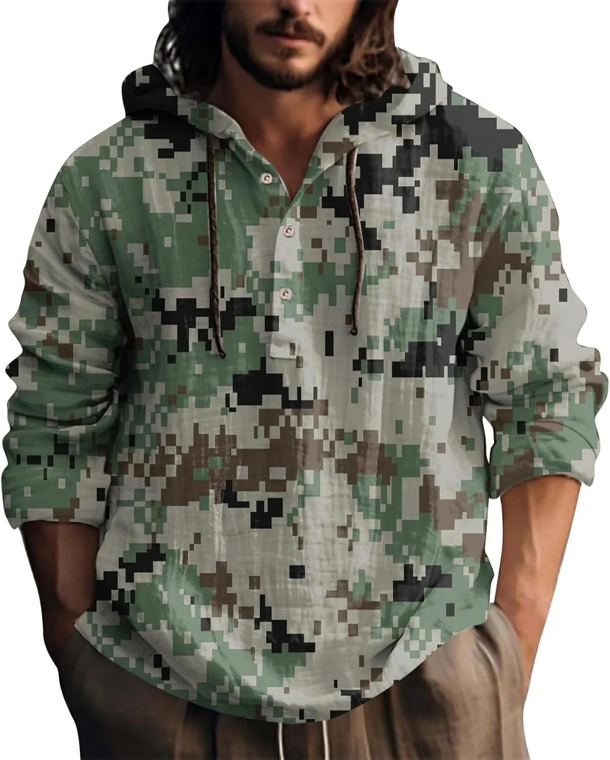 Mens Casual Cotton Linen Pullover Hoodie Men's Casual Fashion Hooded Spring and Autumn Long Sleeved