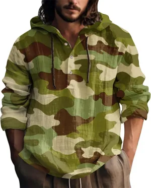 Mens Casual Cotton Linen Pullover Hoodie Men's Casual Fashion Hooded Spring and Autumn Long Sleeved