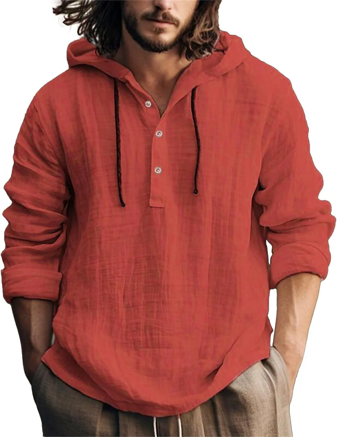 Mens Casual Cotton Linen Pullover Hoodie Men's Casual Fashion Hooded Spring and Autumn Long Sleeved