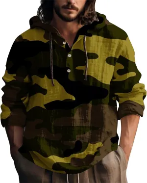 Mens Casual Cotton Linen Pullover Hoodie Men's Casual Fashion Hooded Spring and Autumn Long Sleeved