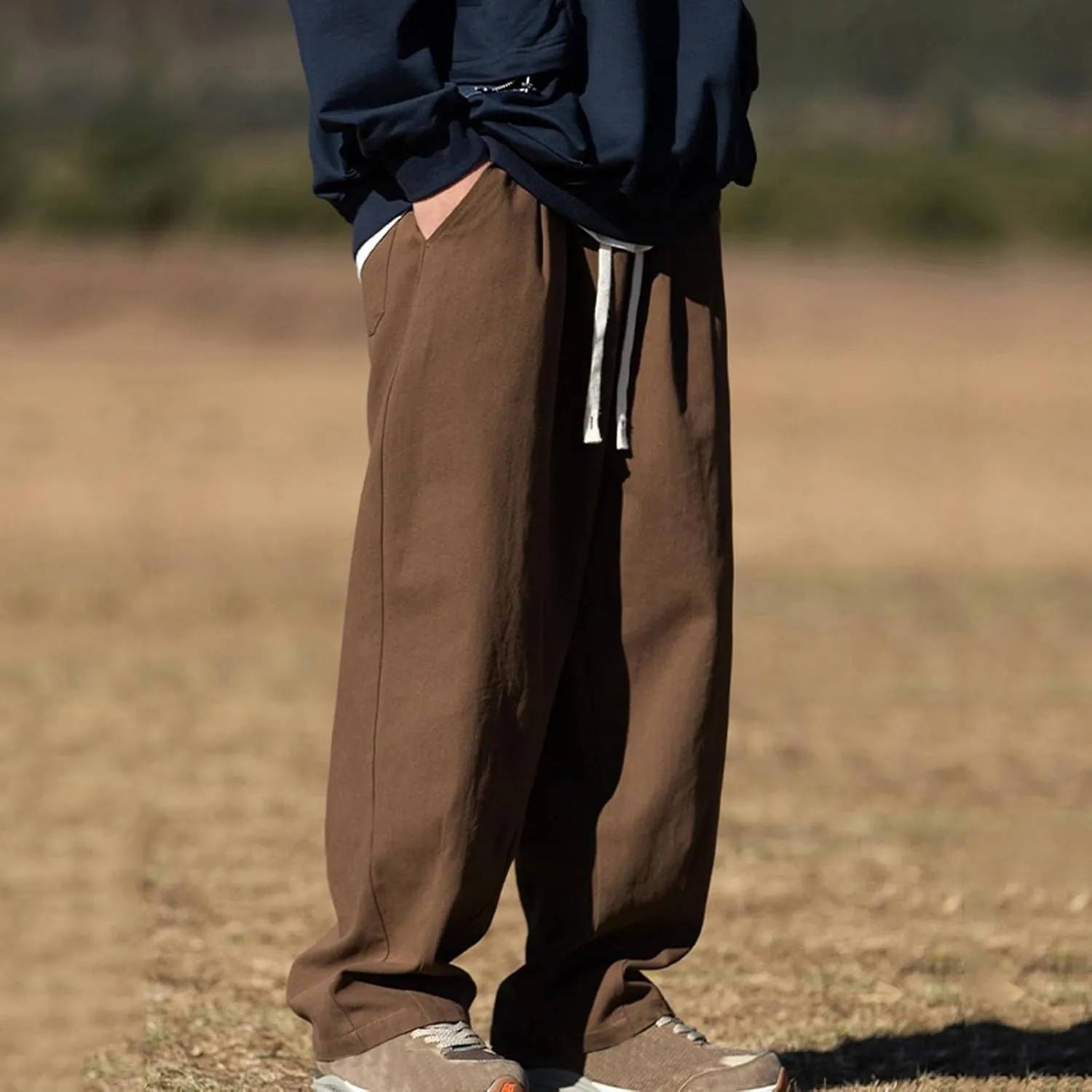 Mens Casual Pants 2024 Fashion Boho Drawstring Waist Pants Relaxed Slim Fit Streetwear Trousers with Pockets