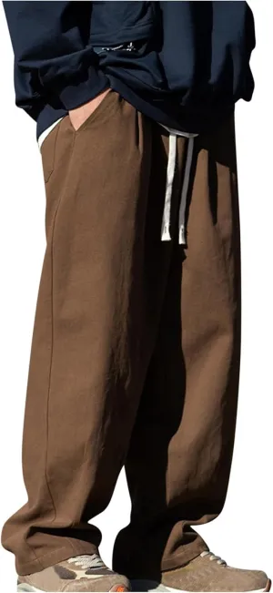 Mens Casual Pants 2024 Fashion Boho Drawstring Waist Pants Relaxed Slim Fit Streetwear Trousers with Pockets