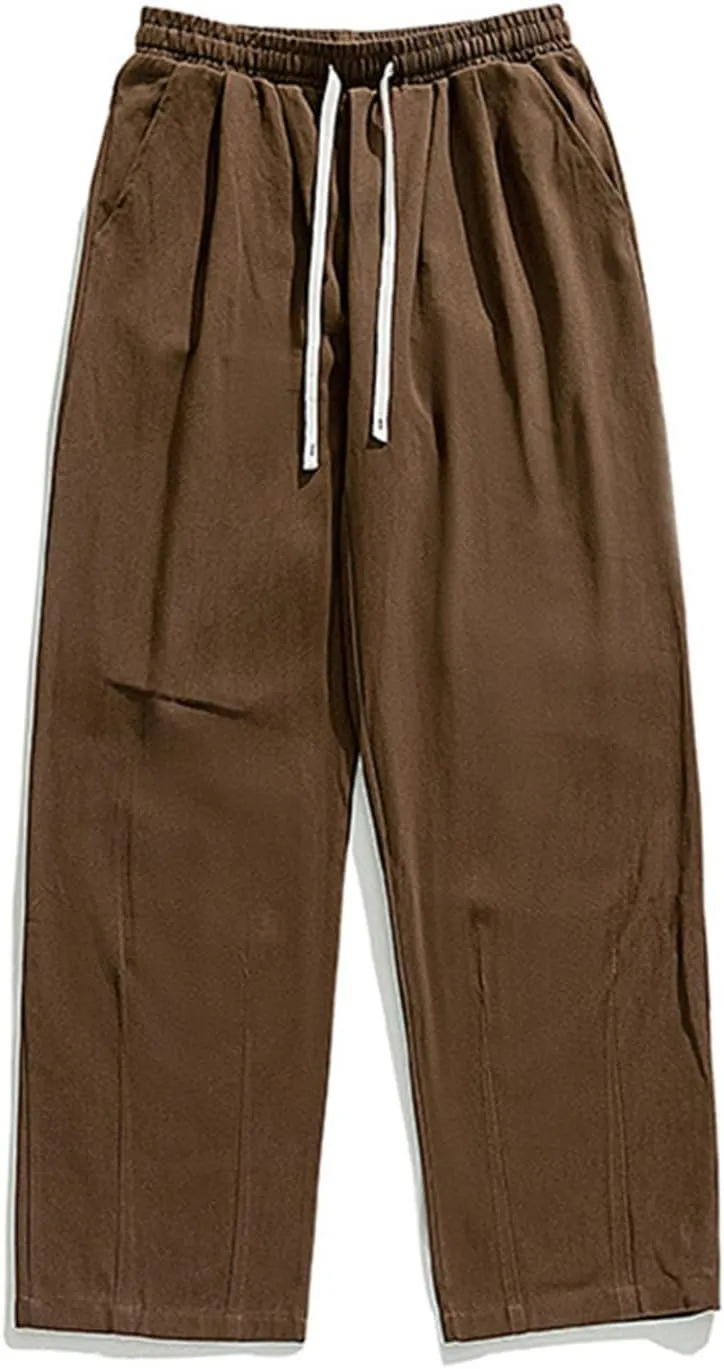 Mens Casual Pants 2024 Fashion Boho Drawstring Waist Pants Relaxed Slim Fit Streetwear Trousers with Pockets