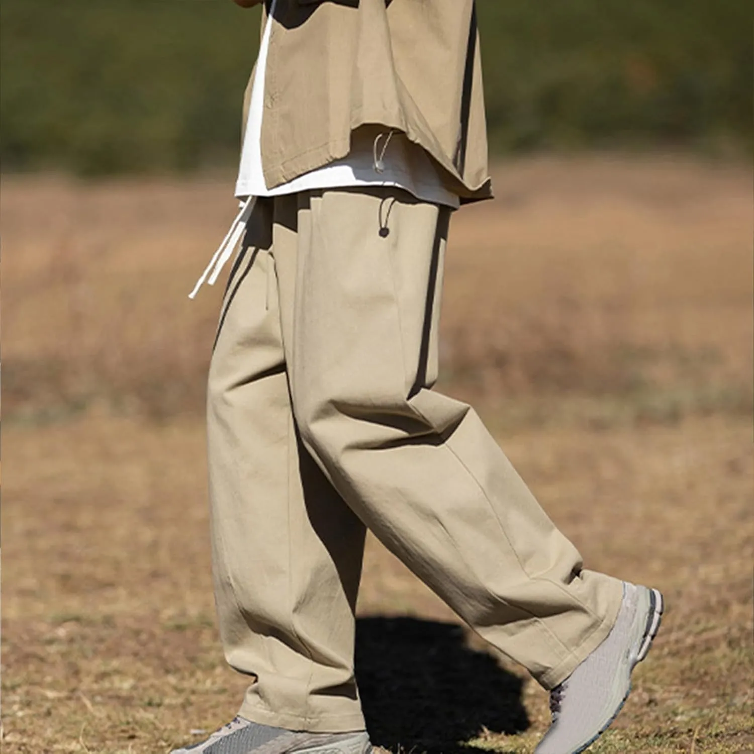 Mens Casual Pants 2024 Fashion Boho Drawstring Waist Pants Relaxed Slim Fit Streetwear Trousers with Pockets