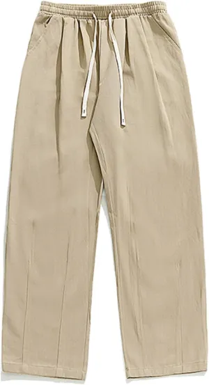 Mens Casual Pants 2024 Fashion Boho Drawstring Waist Pants Relaxed Slim Fit Streetwear Trousers with Pockets