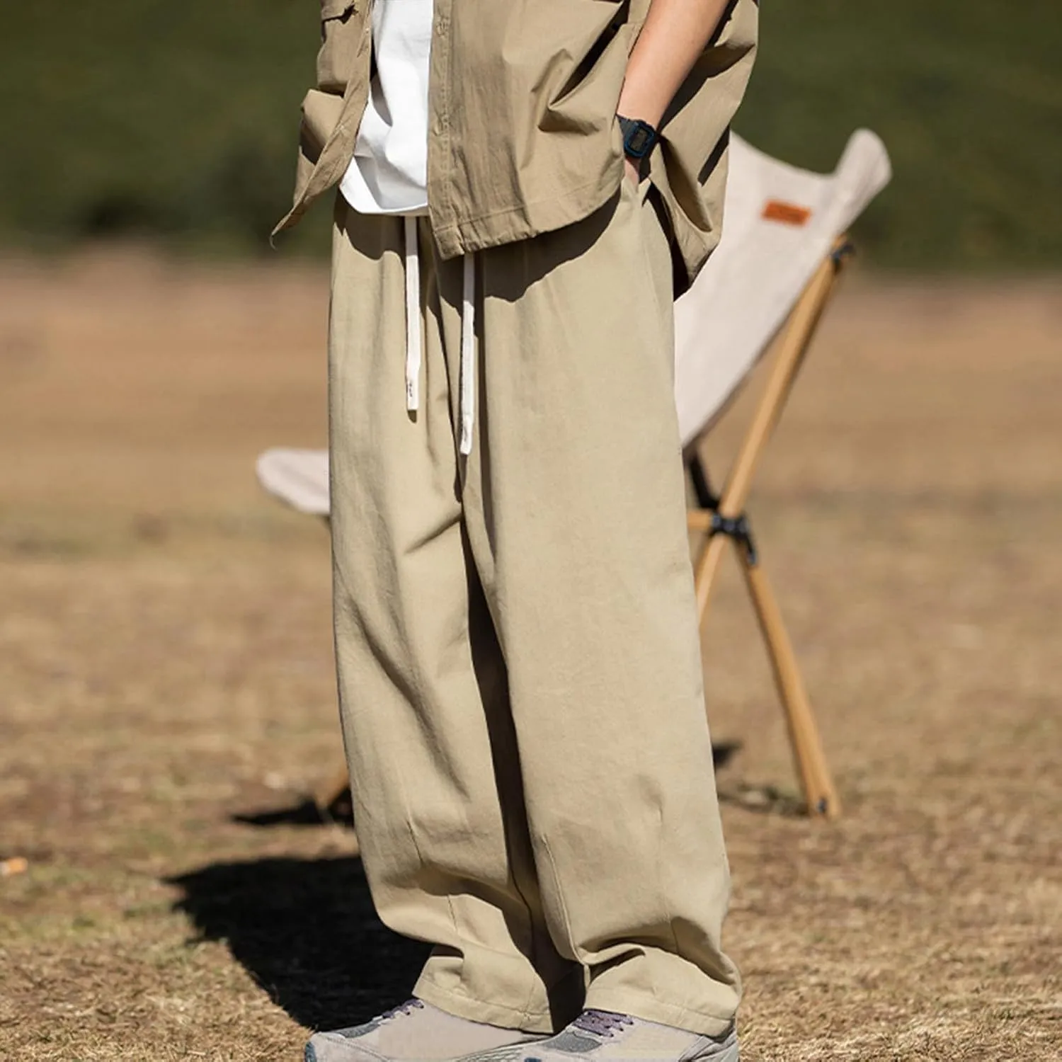 Mens Casual Pants 2024 Fashion Boho Drawstring Waist Pants Relaxed Slim Fit Streetwear Trousers with Pockets