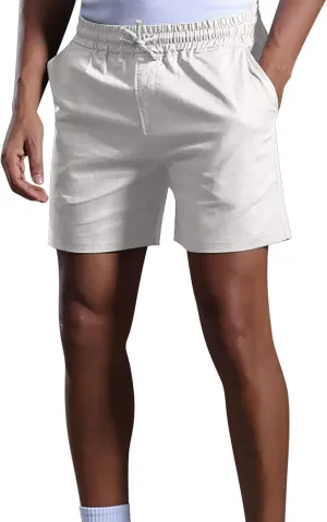 Mens Cotton Linen Classic 7 Inch Shorts with Pockets Elastic Waist Drawstring Athletic Fit Lightweight Running Short for Men