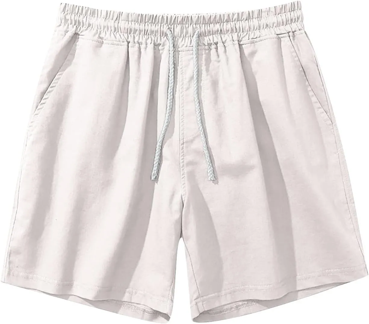 Mens Cotton Linen Classic 7 Inch Shorts with Pockets Elastic Waist Drawstring Athletic Fit Lightweight Running Short for Men