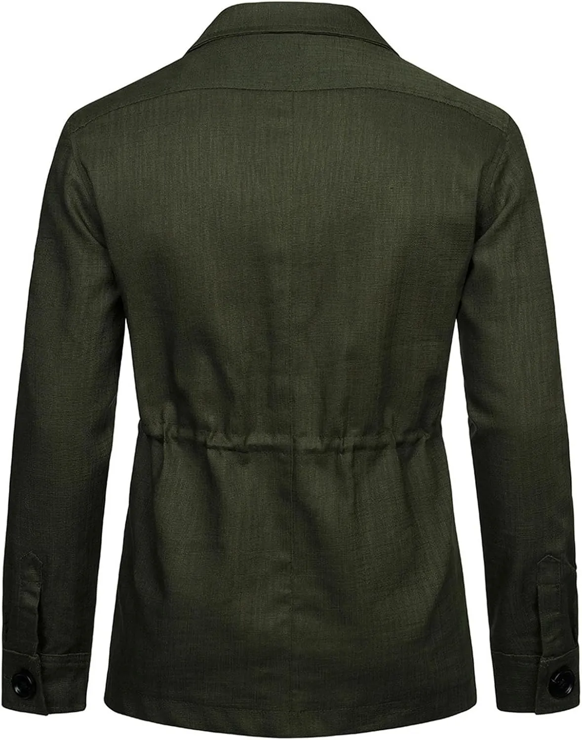 Mens Field Jacket Casual Cotton Linen Lightweight Safari Shirts with Pockets Utility Military Button Down Work Coats