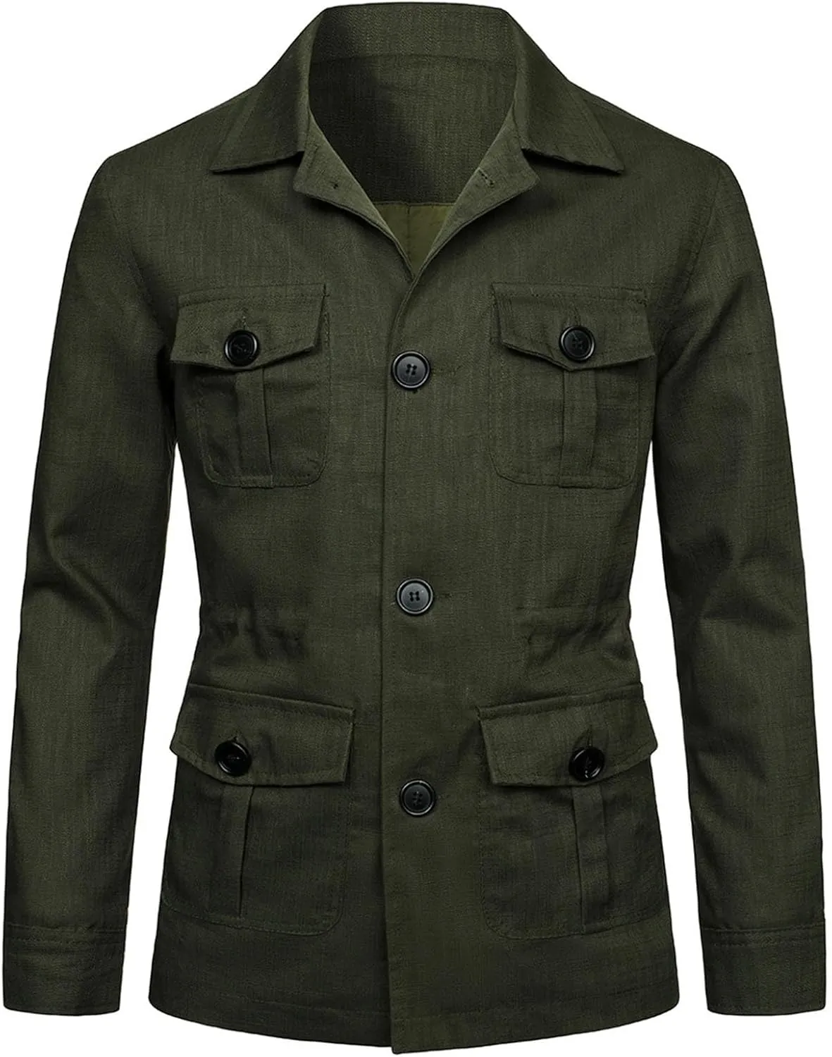 Mens Field Jacket Casual Cotton Linen Lightweight Safari Shirts with Pockets Utility Military Button Down Work Coats