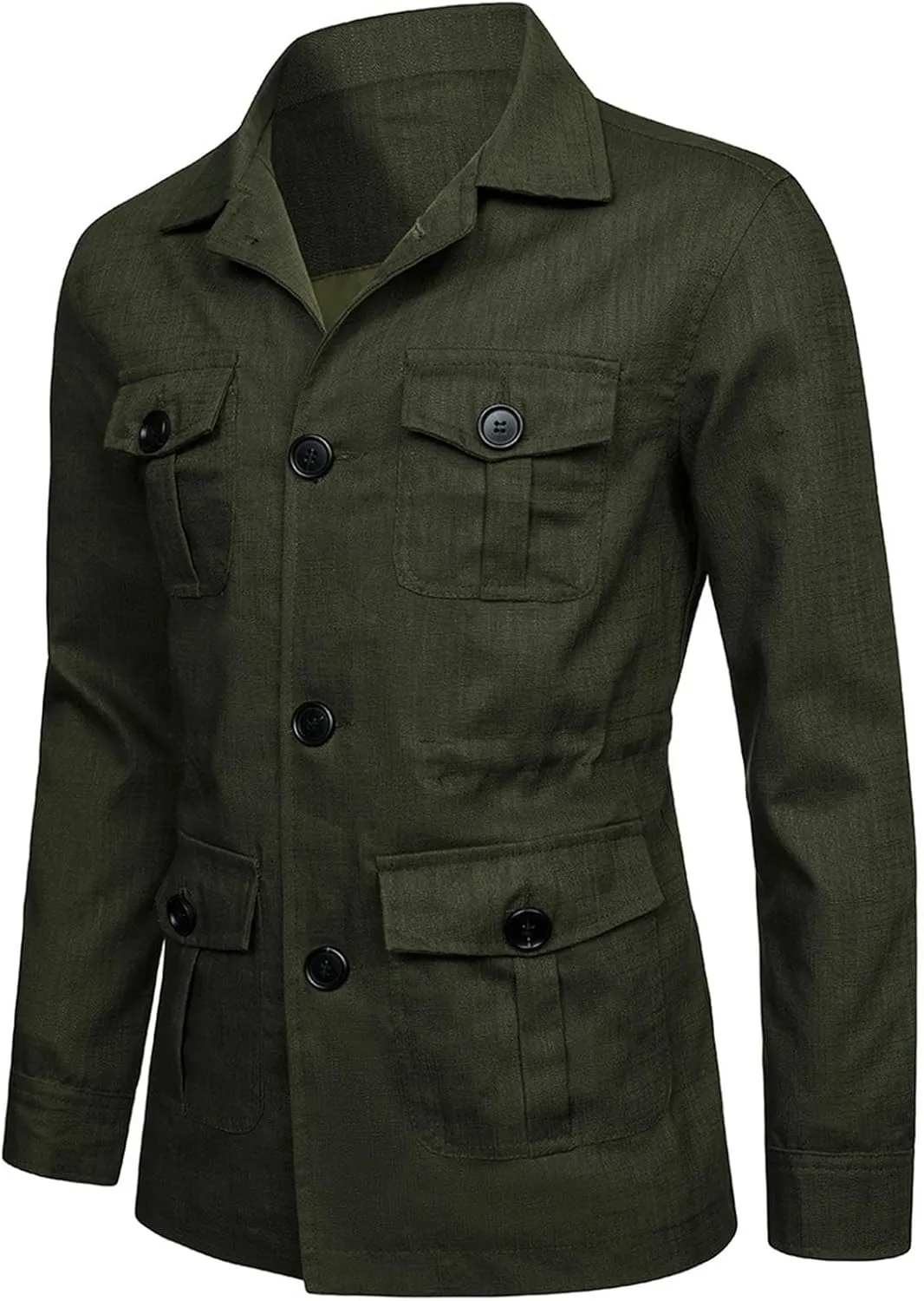 Mens Field Jacket Casual Cotton Linen Lightweight Safari Shirts with Pockets Utility Military Button Down Work Coats