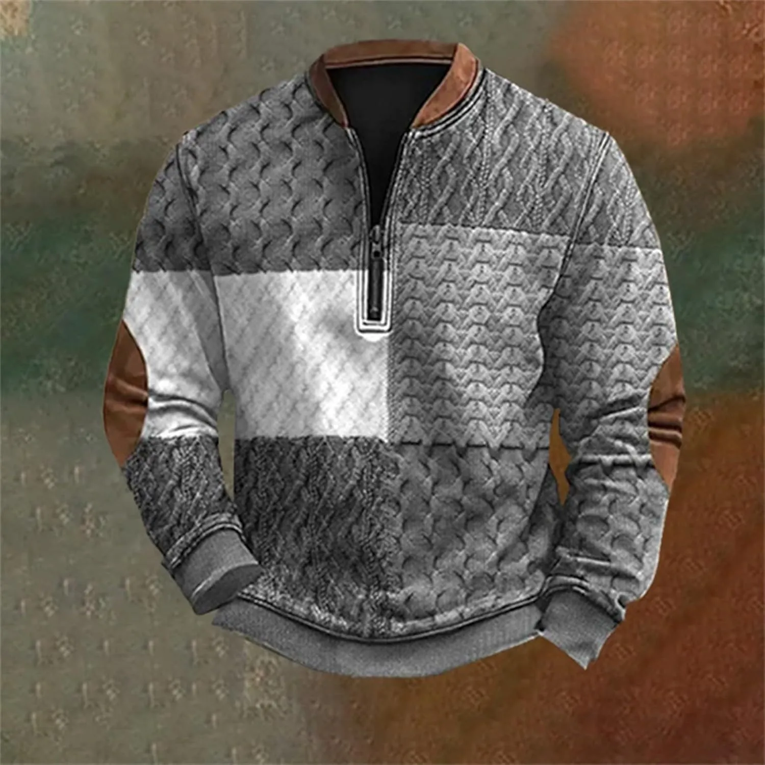 Men's Fleece Crewneck Sweatshirts Men's Casual Fashion Loose 3D Printed Zipper Casual V Neck Slim Fit Pullover