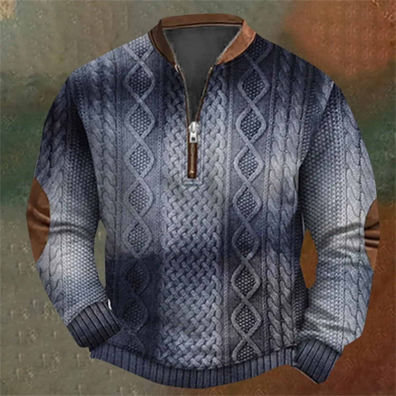 Men's Fleece Crewneck Sweatshirts Men's Casual Fashion Loose 3D Printed Zipper Casual V Neck Slim Fit Pullover