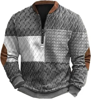 Men's Fleece Crewneck Sweatshirts Men's Casual Fashion Loose 3D Printed Zipper Casual V Neck Slim Fit Pullover