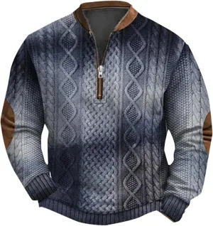 Men's Fleece Crewneck Sweatshirts Men's Casual Fashion Loose 3D Printed Zipper Casual V Neck Slim Fit Pullover
