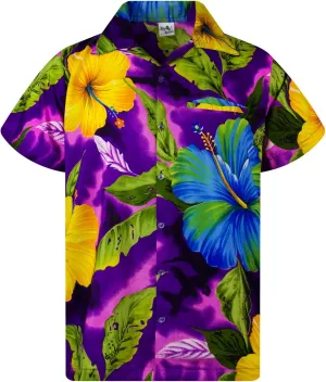 Men's Hawaiian-Style Short-Sleeve Summer-Casual-Shirt Front-Pocket Big-Flowers-Allover-Design Floral