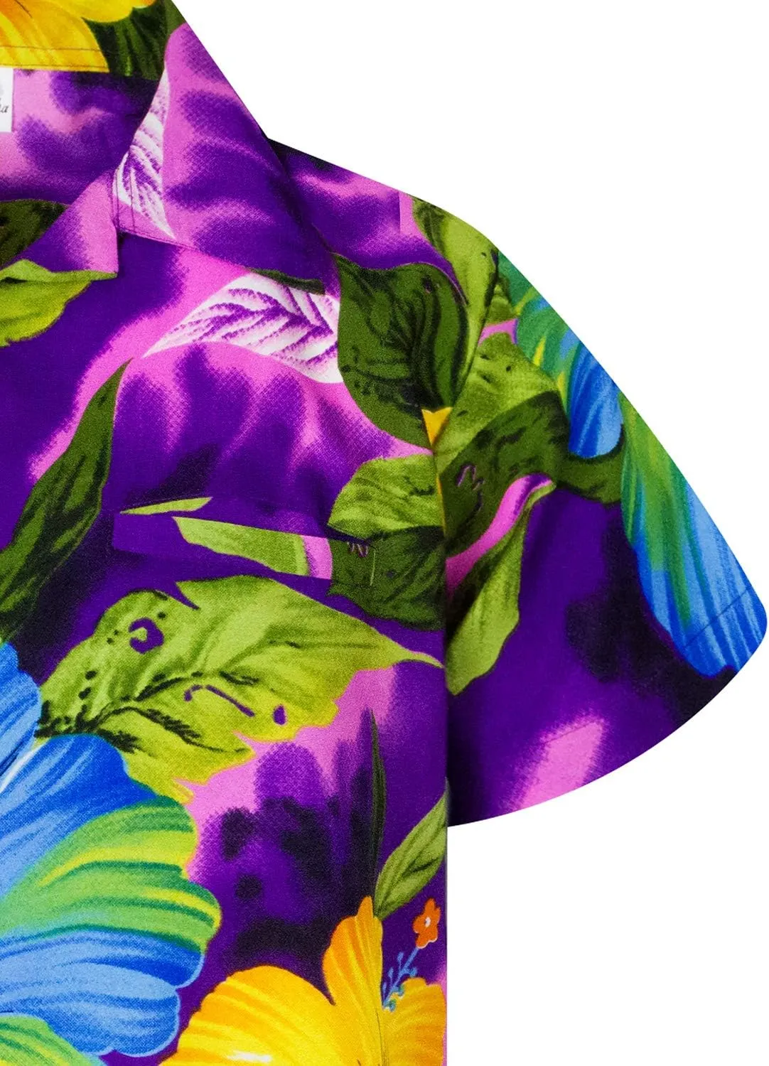 Men's Hawaiian-Style Short-Sleeve Summer-Casual-Shirt Front-Pocket Big-Flowers-Allover-Design Floral