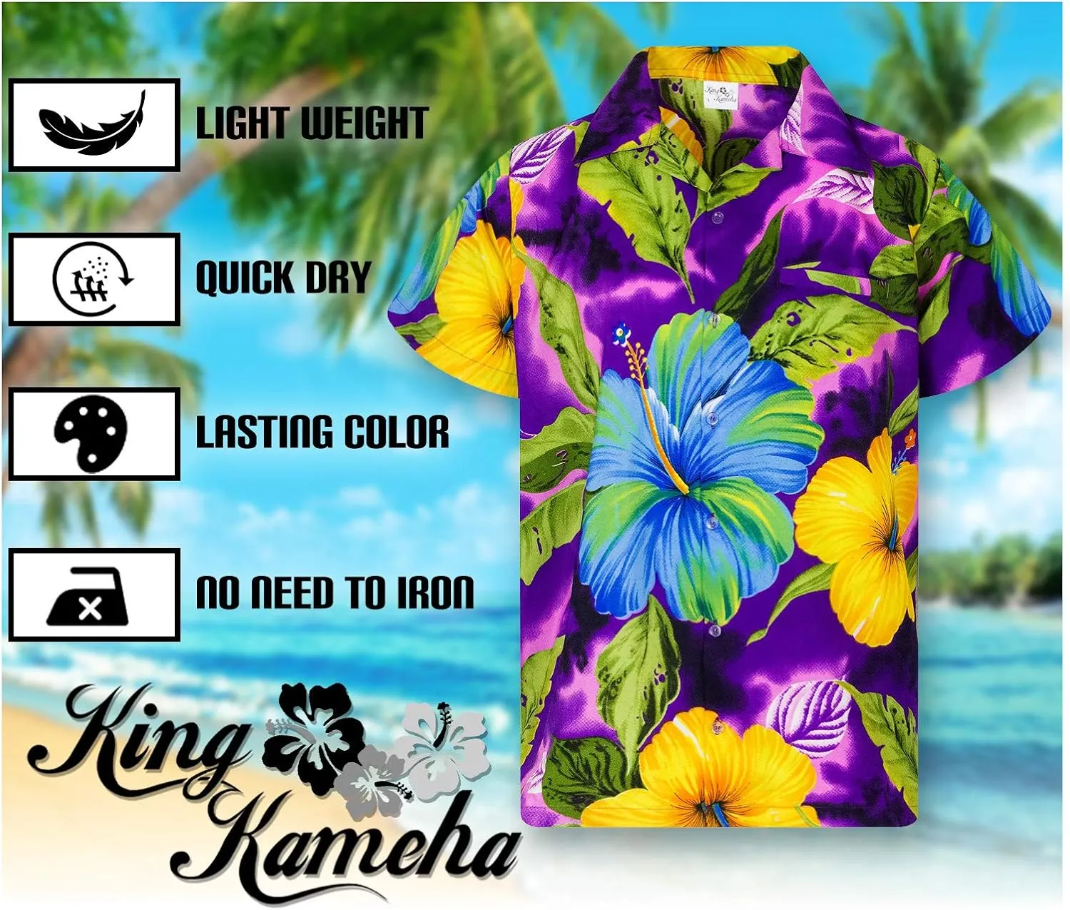 Men's Hawaiian-Style Short-Sleeve Summer-Casual-Shirt Front-Pocket Big-Flowers-Allover-Design Floral